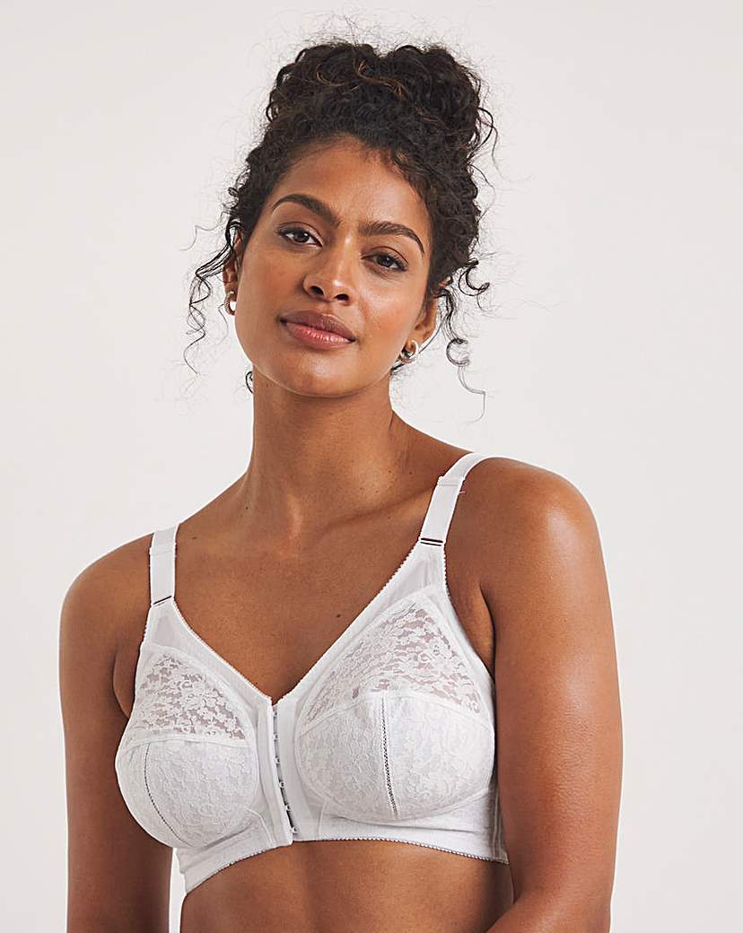 Dotty Front Fastening White Midi Bra