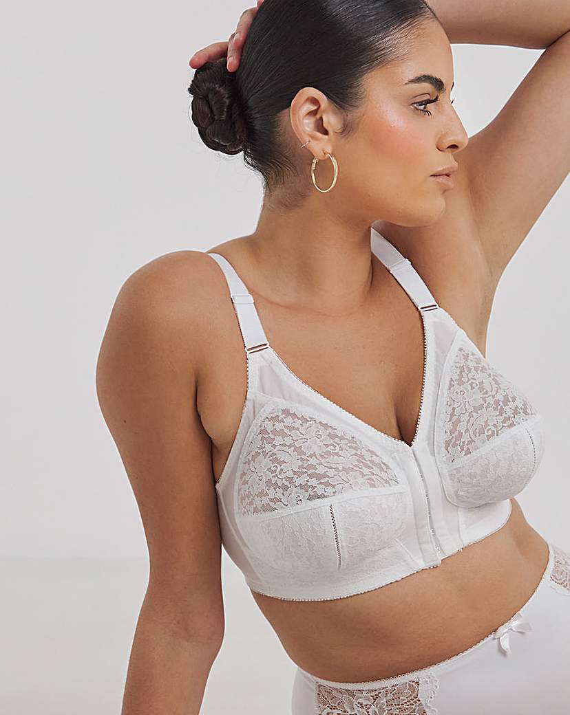 Pretty Secrets Dotty Front Fastening Midi Bra In White | UK Size 36B Women's