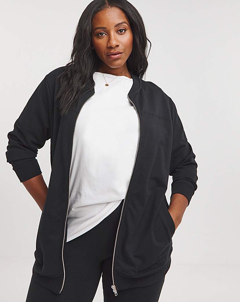 Black Zip Front Jersey Bomber