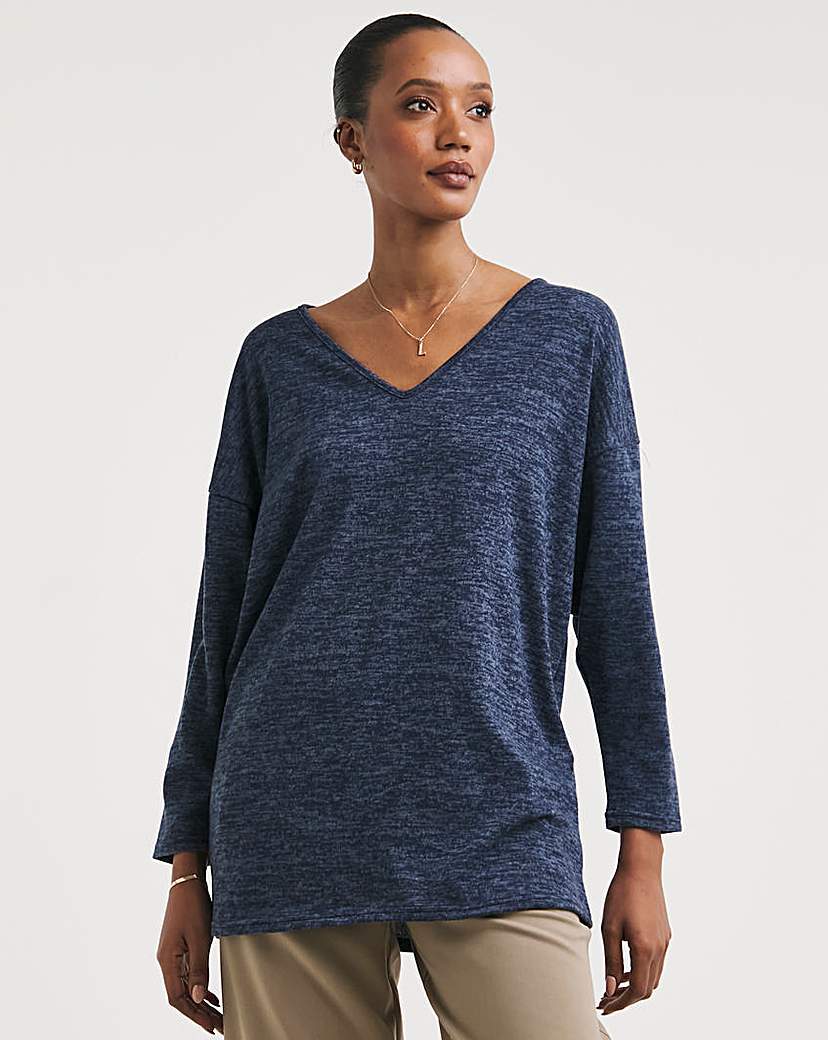 Navy V Neck Soft Touch Longline Top