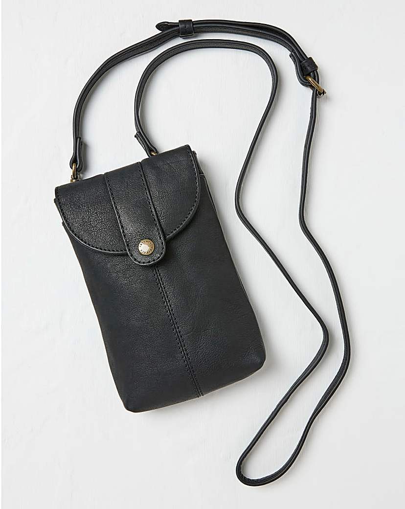 Fatface Clara Leather Black Phone Bag