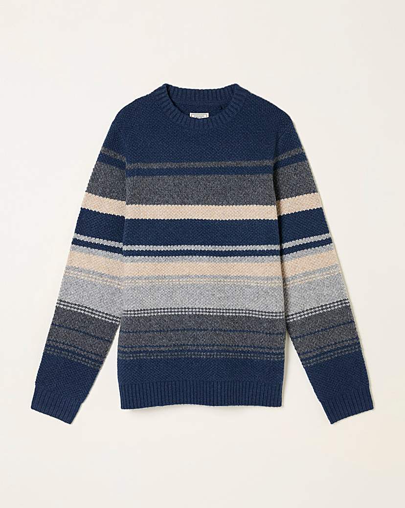 New In - FatFace Calder Stripe Jumper - Navy