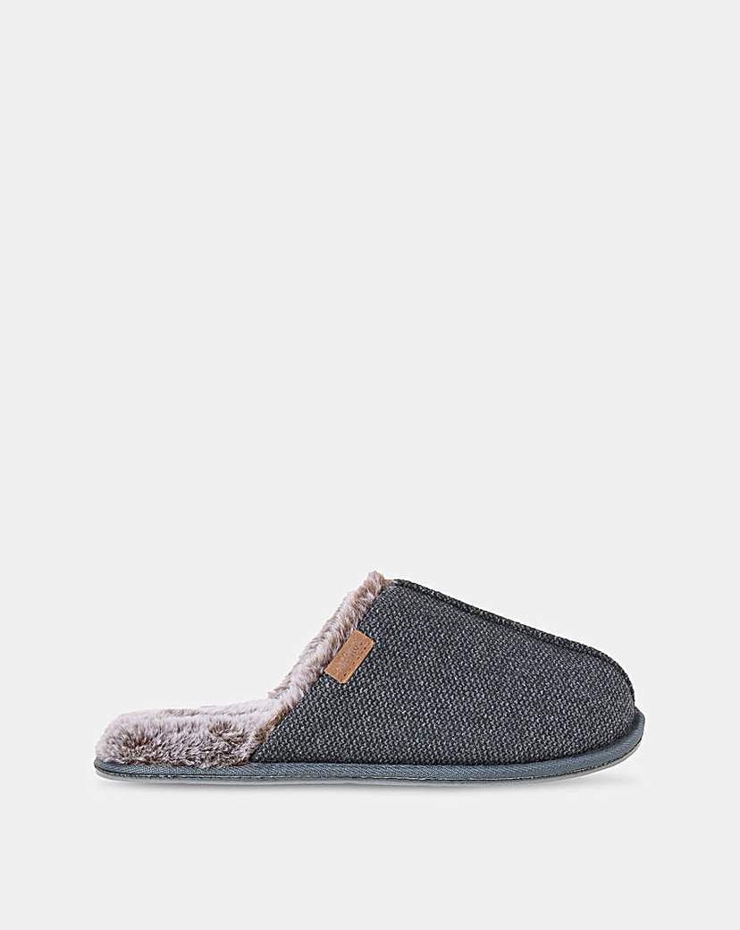 New In - FatFace Harvey Check Mule Slipper - Grey