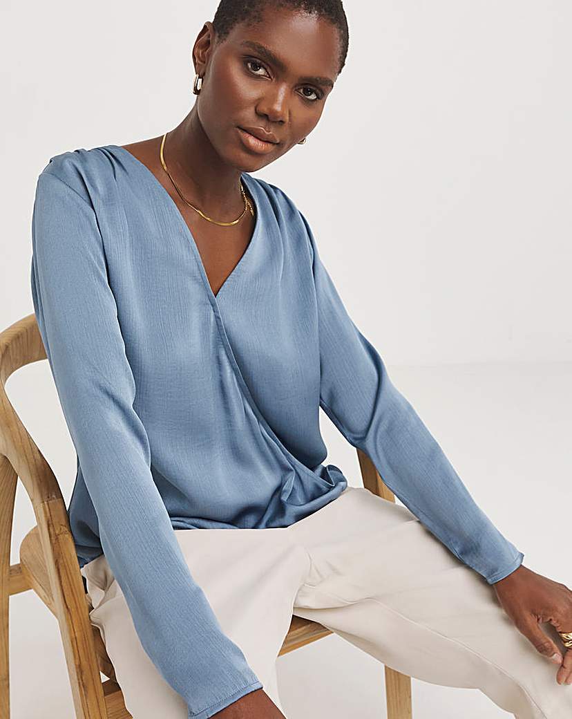 Satin Wrap Drape Blouse