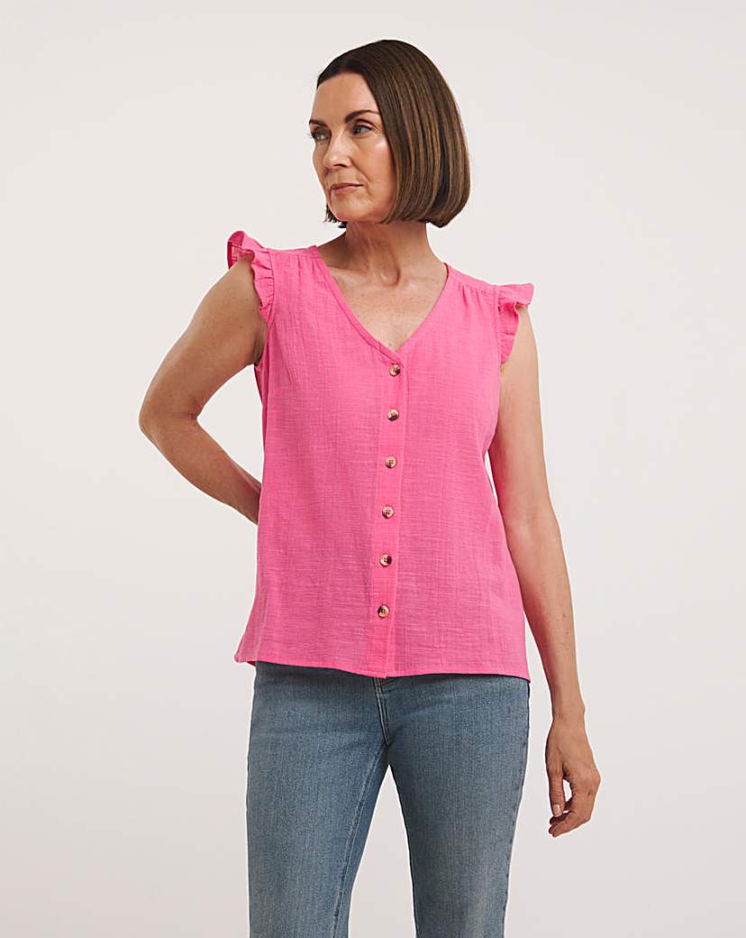 Button Down Ruffle Sleeve Top