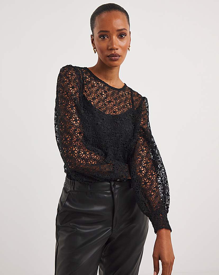 Volume Sleeve Lace Top