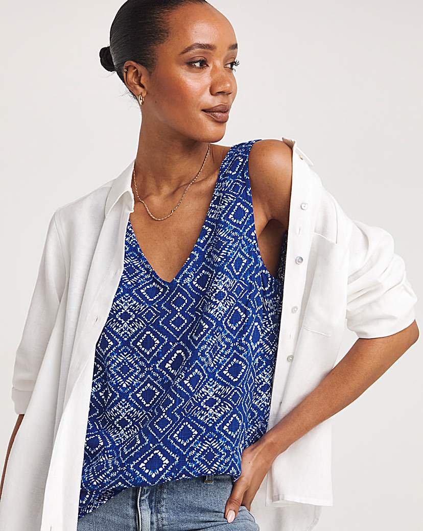 Printed Linen V Neck Vest Top