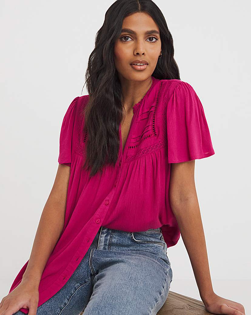 Crinkle Ladder Insert Blouse