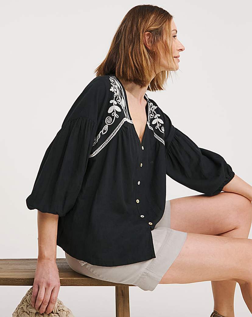 Embroidered Button Through Top