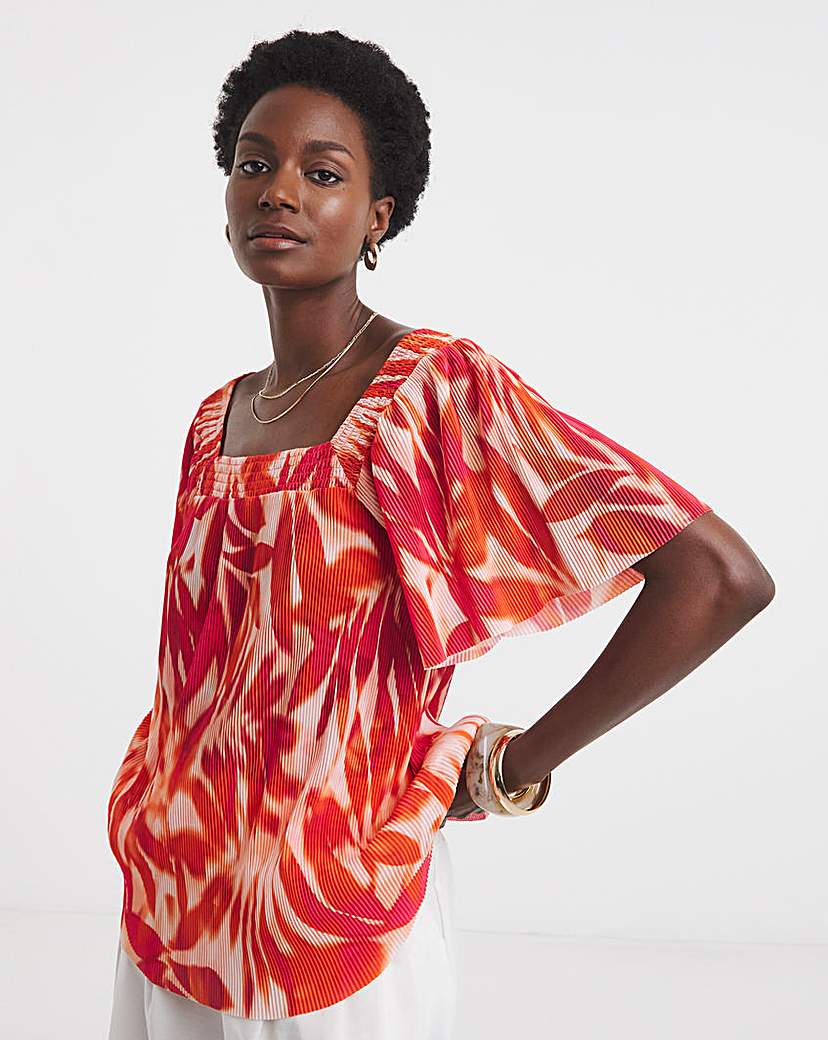 Printed Plisse Top