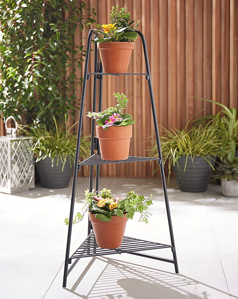 3 Tier Corner Plant Shelves - Black