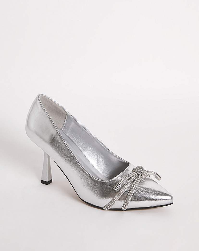 Diamante Knot Heeled Shoes Ex Wide Fit