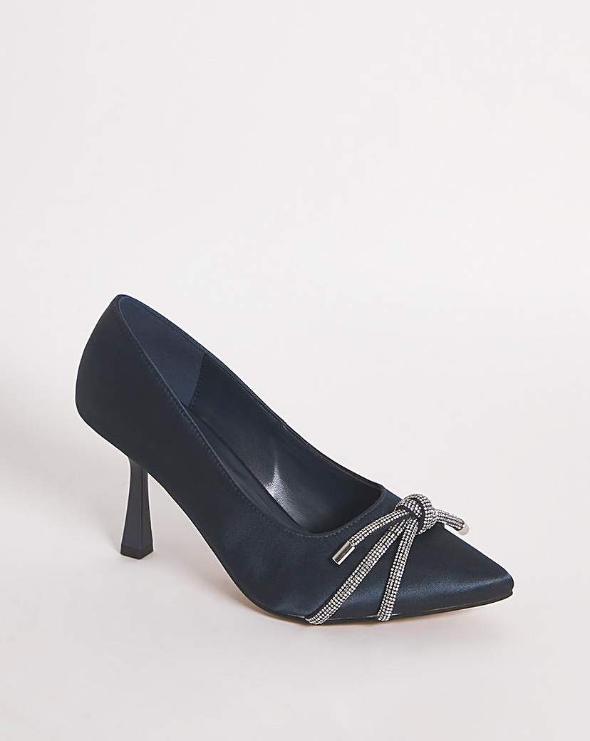 Diamante Knot Heeled Shoes Ex Wide Fit
