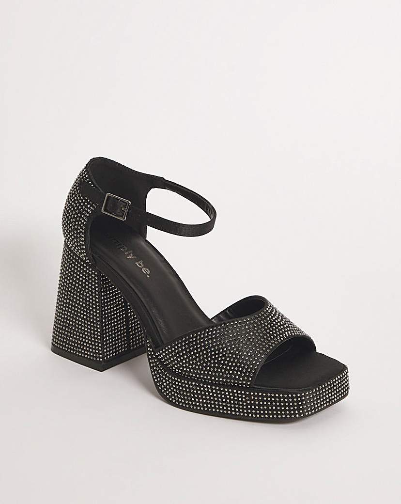 Diamante Platform Heeled Sandals Ex Wide