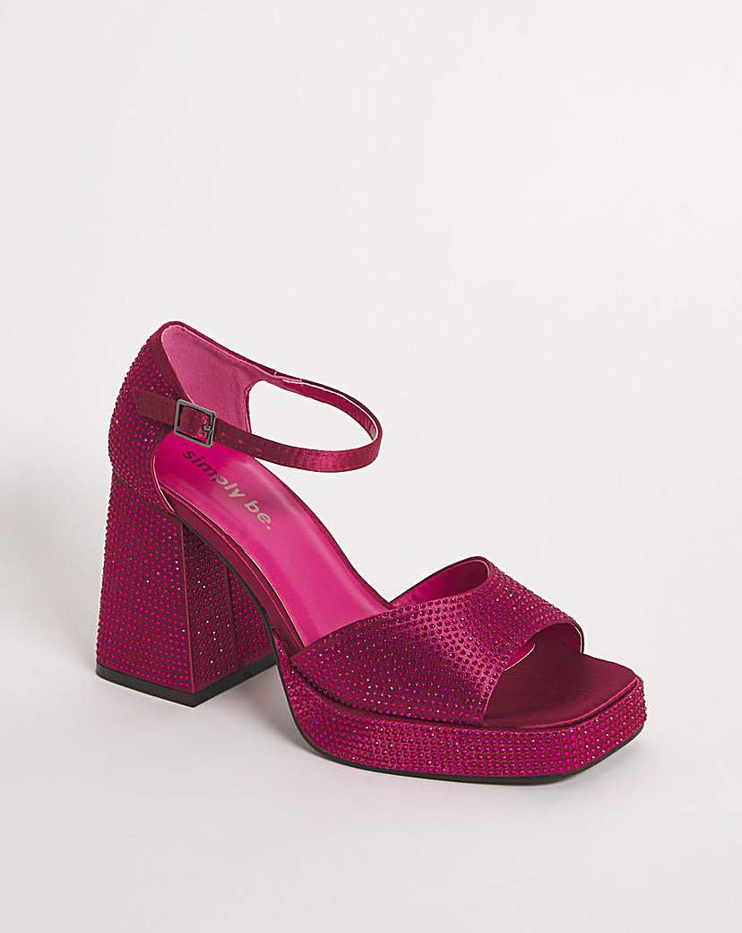 Diamante Platform Heeled Sandals Wide