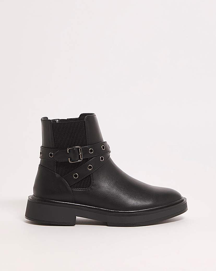 Crossover Strap Ankle Boots Wide - Womens - Size 7 - Biker Chic Boots - Wide Fit Boots 