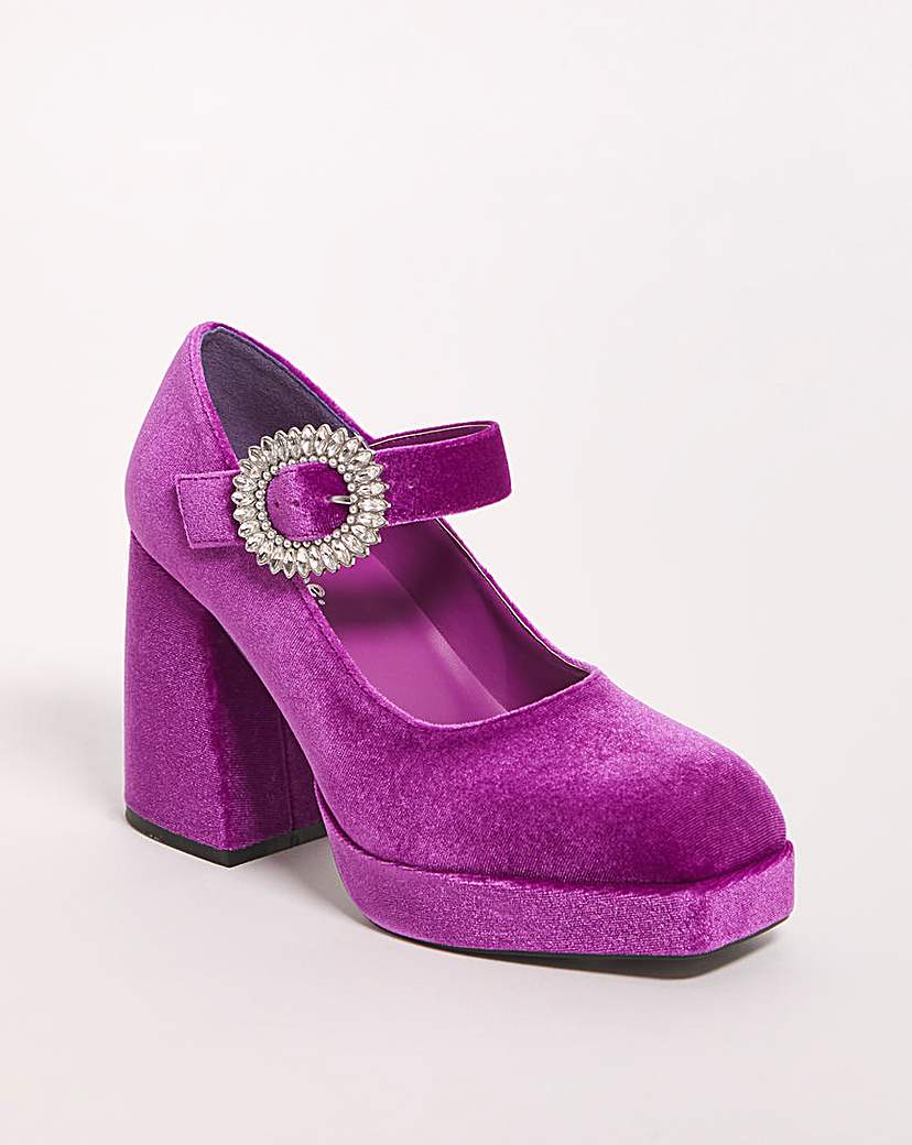 Mary Jane Heeled Shoes Ex Wide Fit