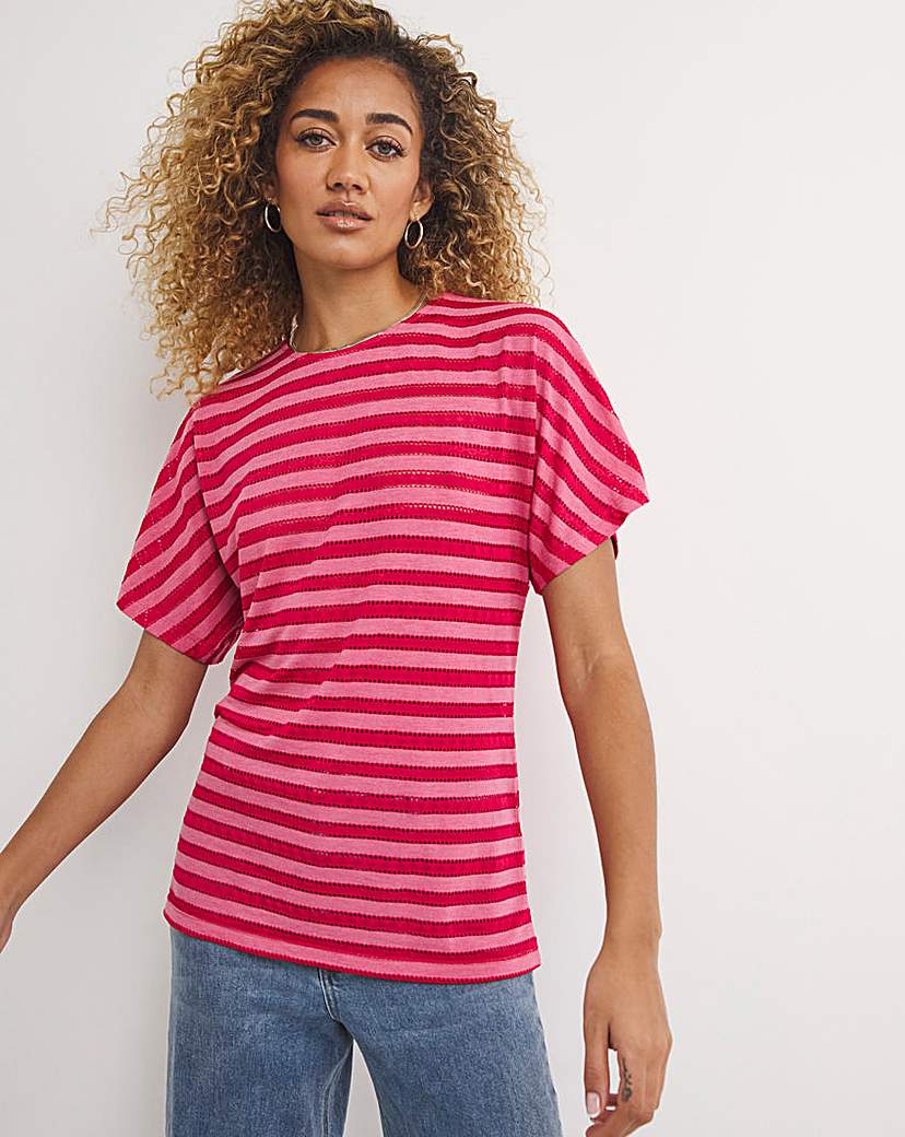 Pink Lace Insert Stripe Top