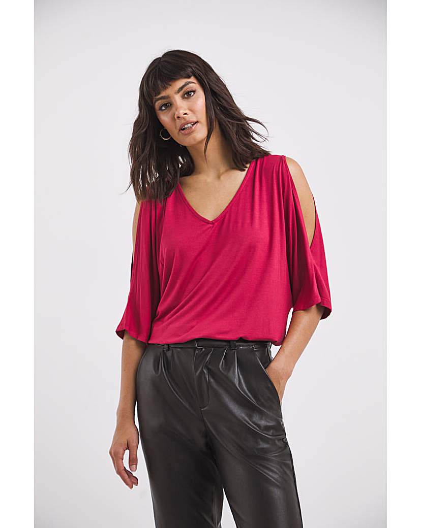 Crimson Cold Shoulder Relaxed Top