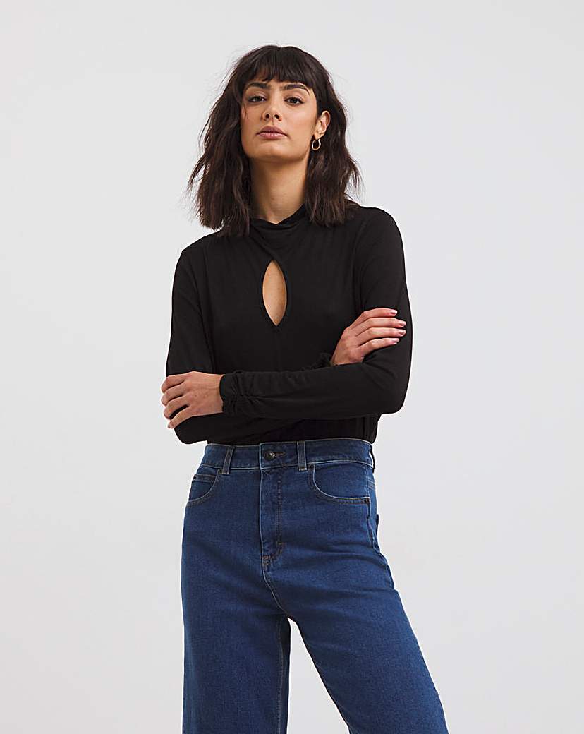 High Neck Black Cut Out Detail Top