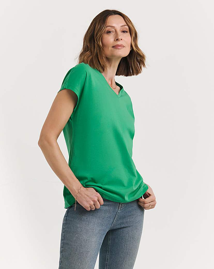 Green V Neck Short Sleeve T-Shirt