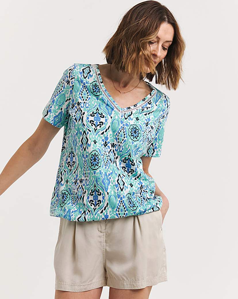 Printed Bubble Hem Short Sleeve Top