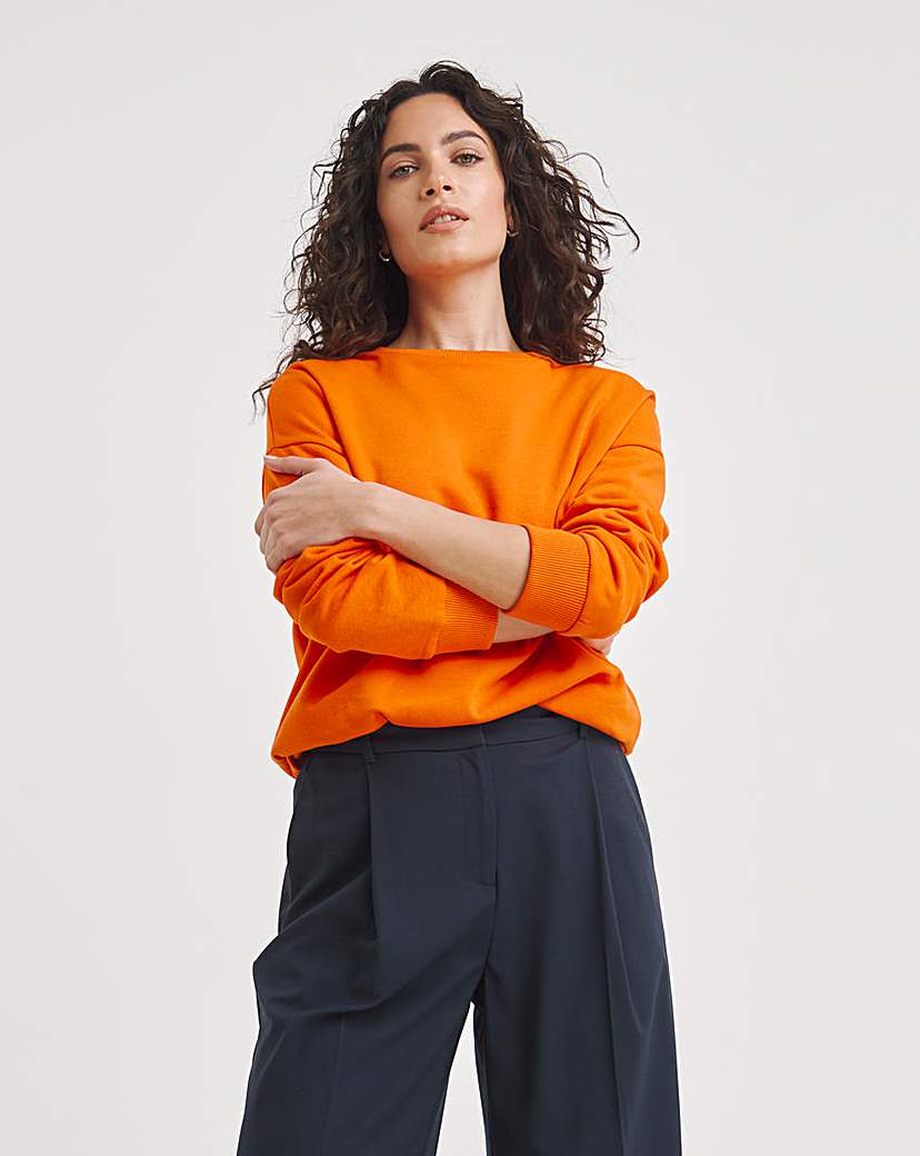 Orange Ribbed Detail SweatShirt