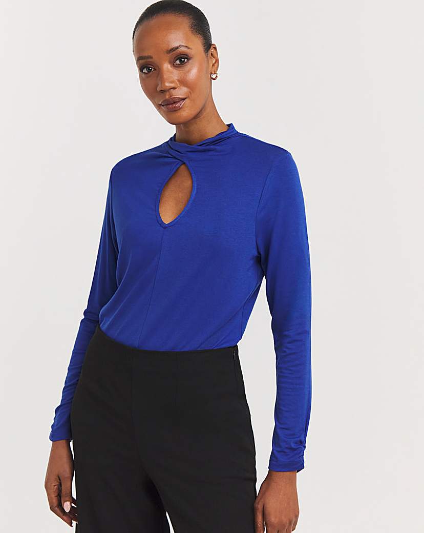 High Neck Blue Cut Out Detail Top