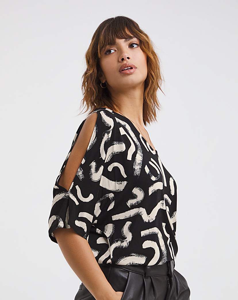 Mono Print Cold Shoulder Relaxed Tunic