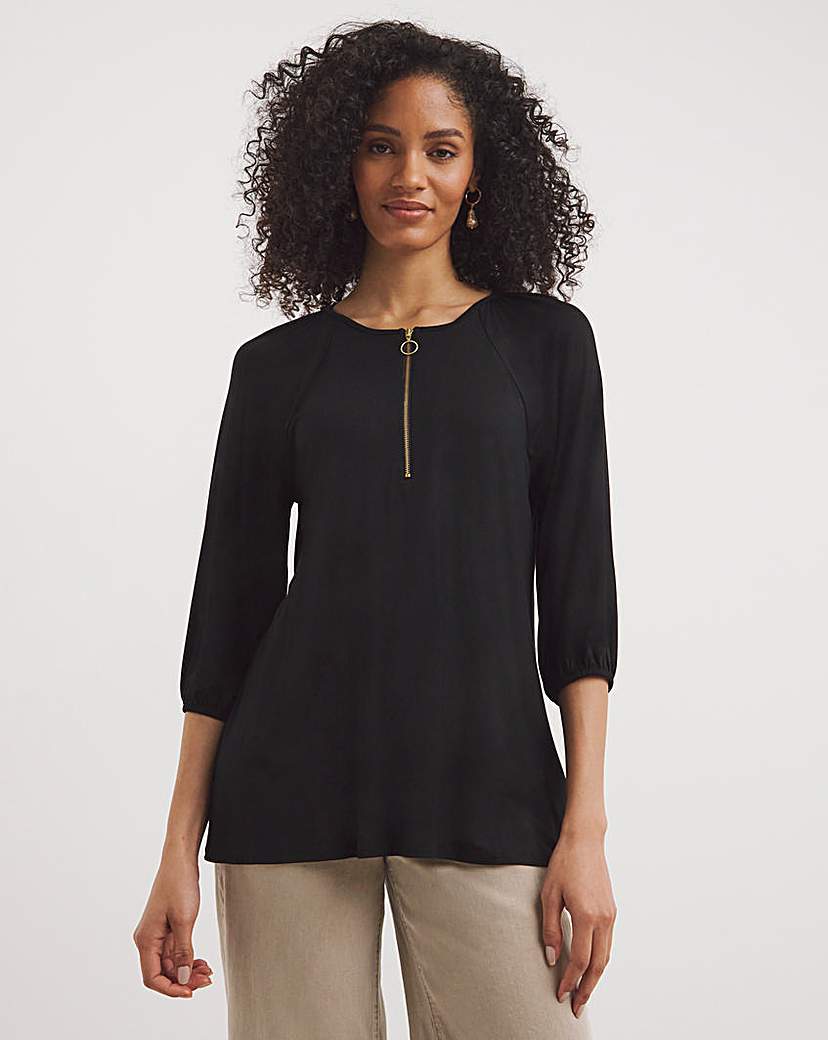 Black Puff Sleeve Jersey Top