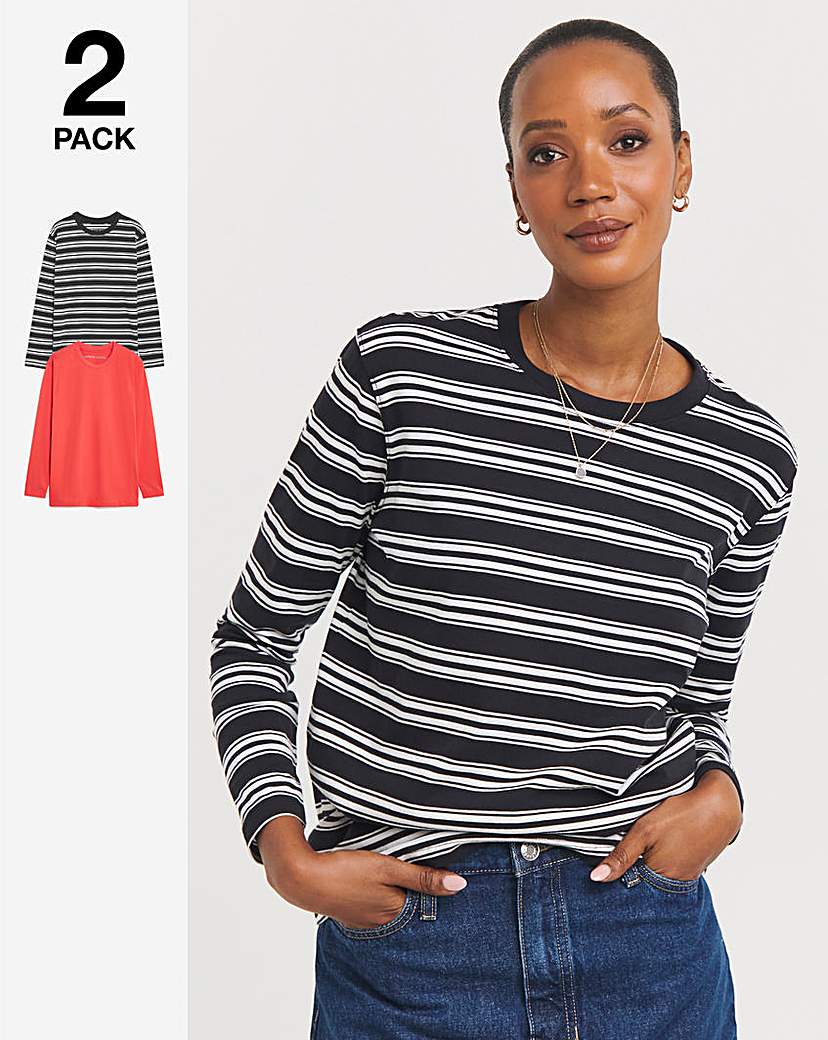 2 Pack Stripe/Plain Crew Neck Tops