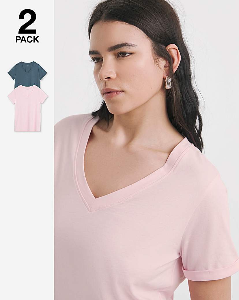 2 Pack Longline V Neck T-Shirts