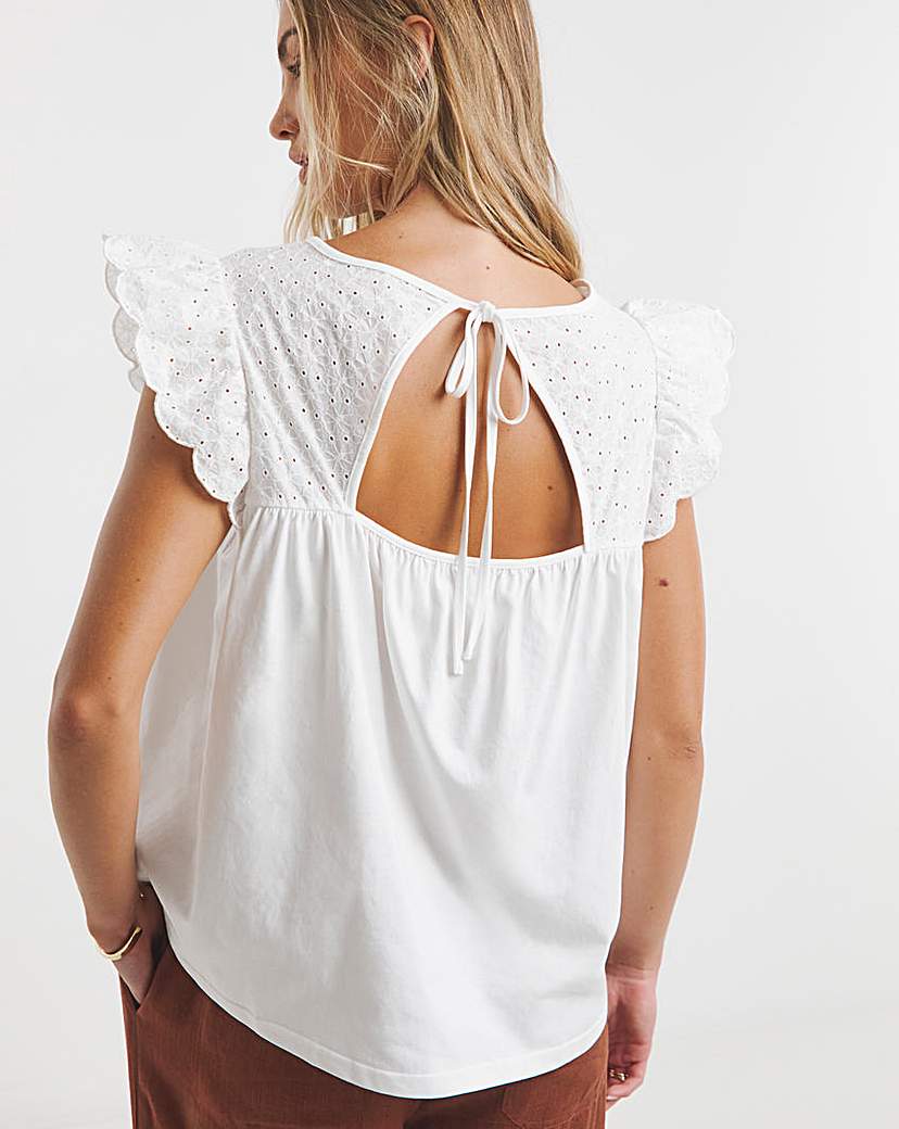 Broderie Frill Sleeve Top with Tie