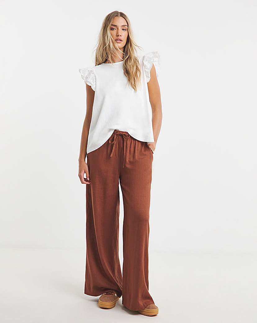 Broderie Frill Sleeve Top with Tie