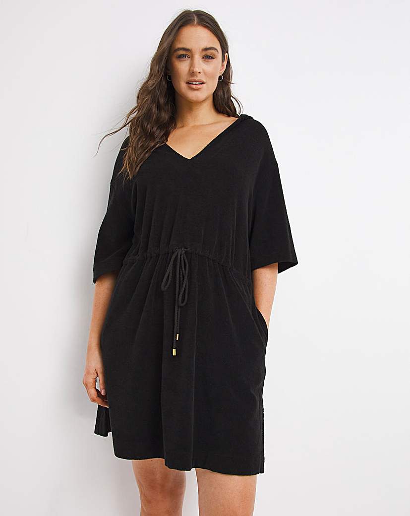 Black Cotton Towelling Poncho