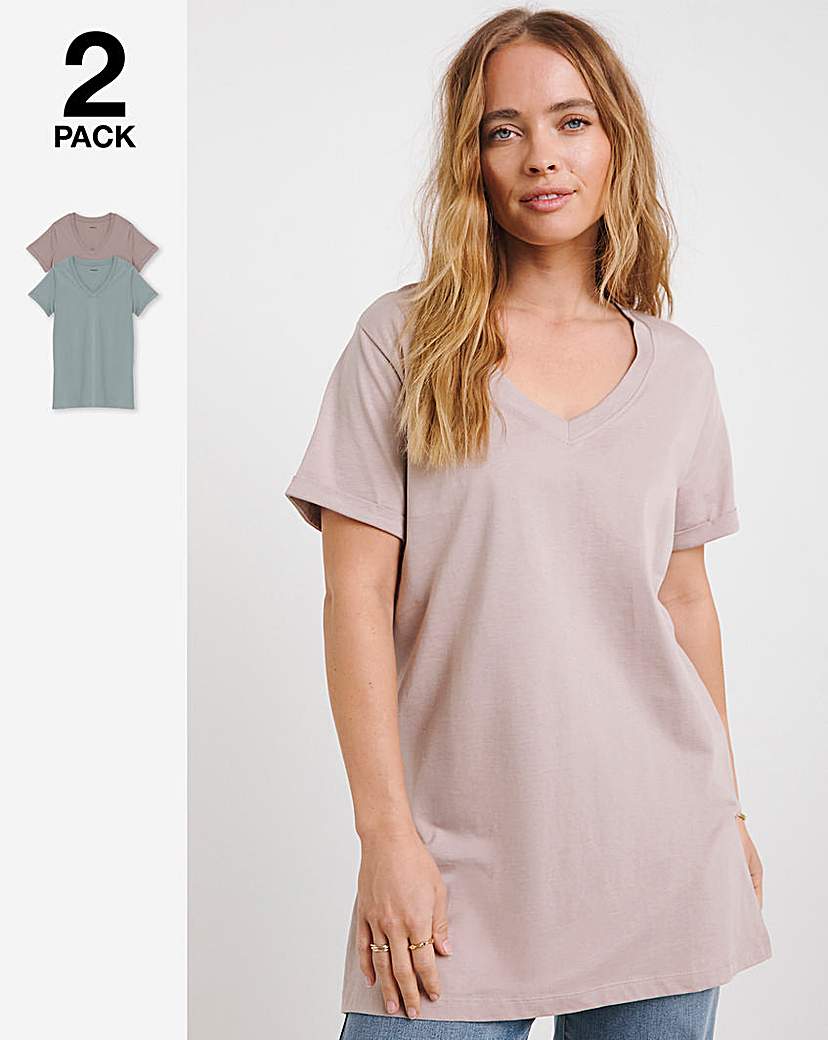 2 Pack Longline V Neck T-Shirts