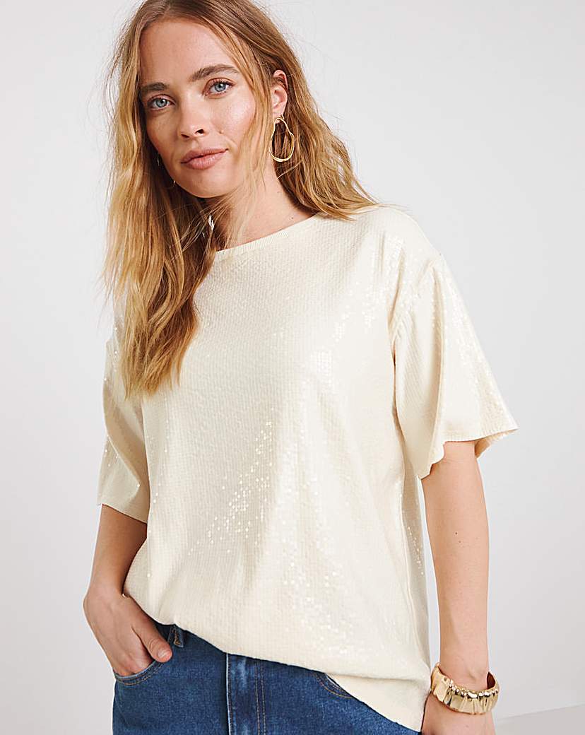 Clear Sequin Boxy T-Shirt