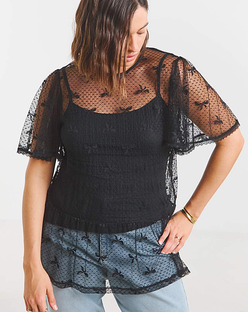 Bow Print Lace Top