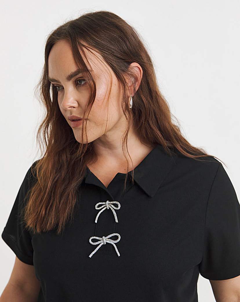 New In - Polo Top with Bow Embellishment