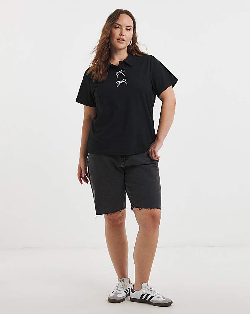 Polo Top with Bow Embellishment