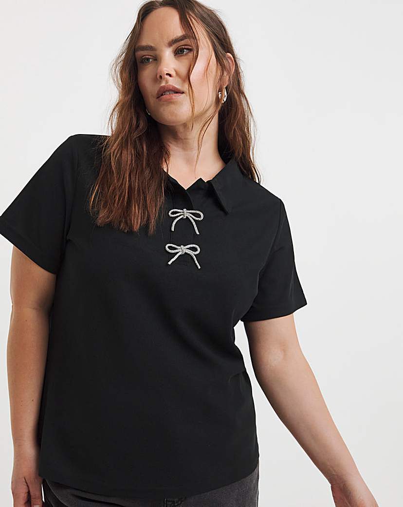 Polo Top with Bow Embellishment