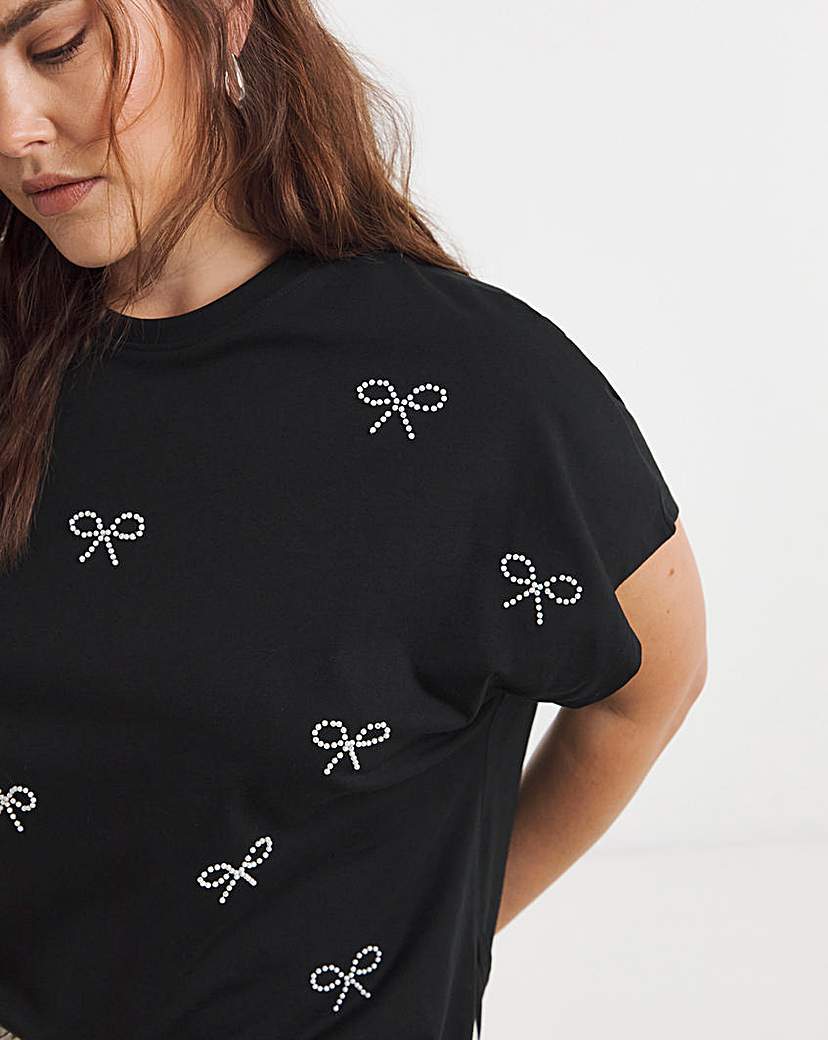 Pearl Bow Trim T-Shirt
