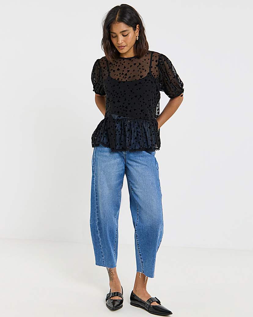 Velvet Heart Mesh Puff Sleeve Top