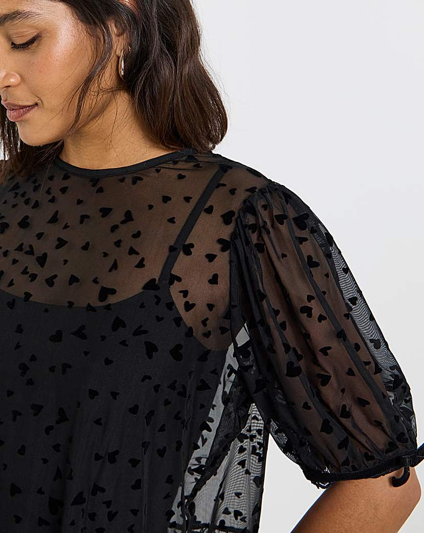 Velvet Heart Mesh Puff Sleeve Top