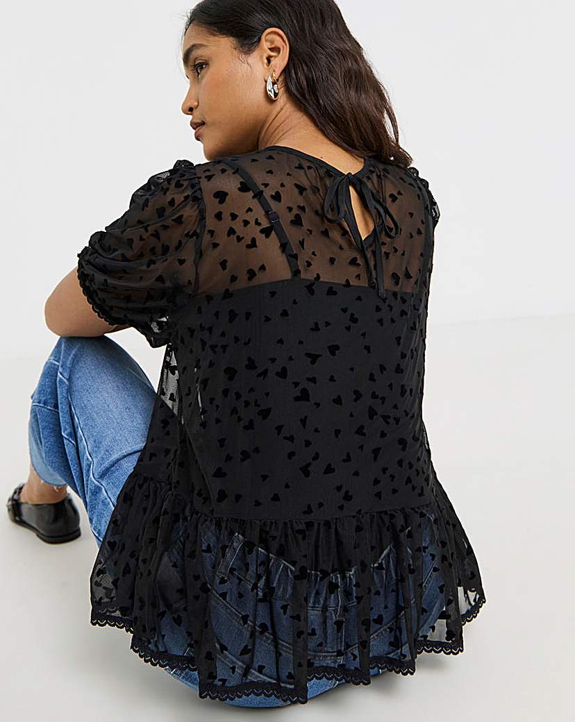 Velvet Heart Mesh Puff Sleeve Top