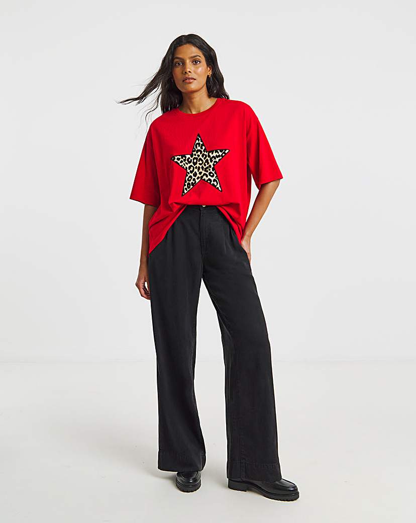 New In - Leopard Star Graphic Oversized T-Shirt