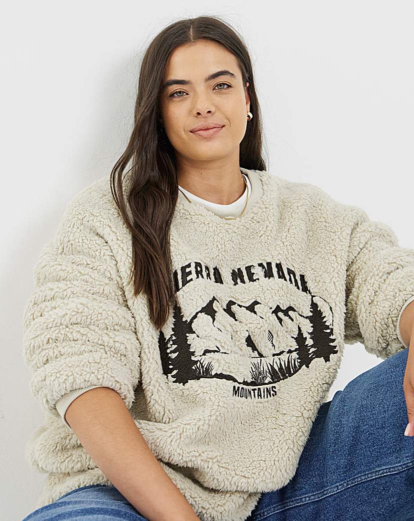 New In - Borg Embroidered Slogan Sweatshirt
