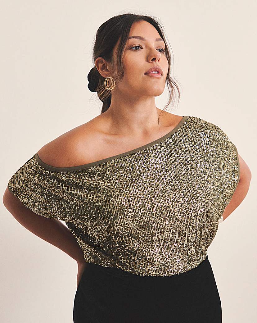 New In - Linear Sequin Off The Shoulder Top
