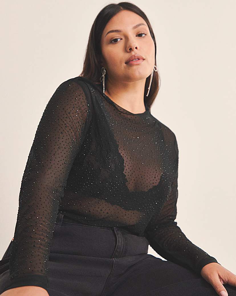 New In - High Neck Hot Fix Mesh Top