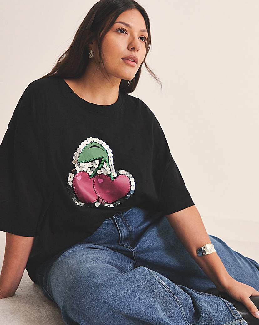 New In - Flocked Embellished Cherries Tee